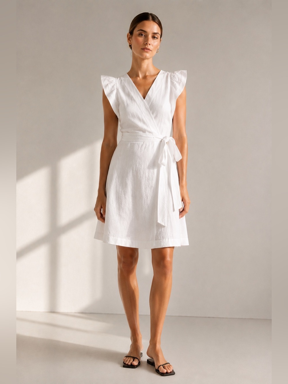 Madewell flutter sleeve white cotton true wrap dress. XS
